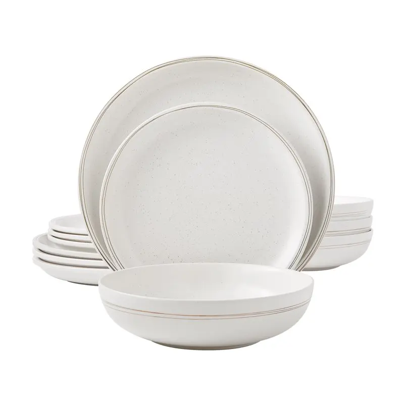 

Gold Frost 12 Piece Stoneware Dinnerware Set Ceramic Dinnerware Set Dessert Dinner Plate Dishes Plates and Bowls Set