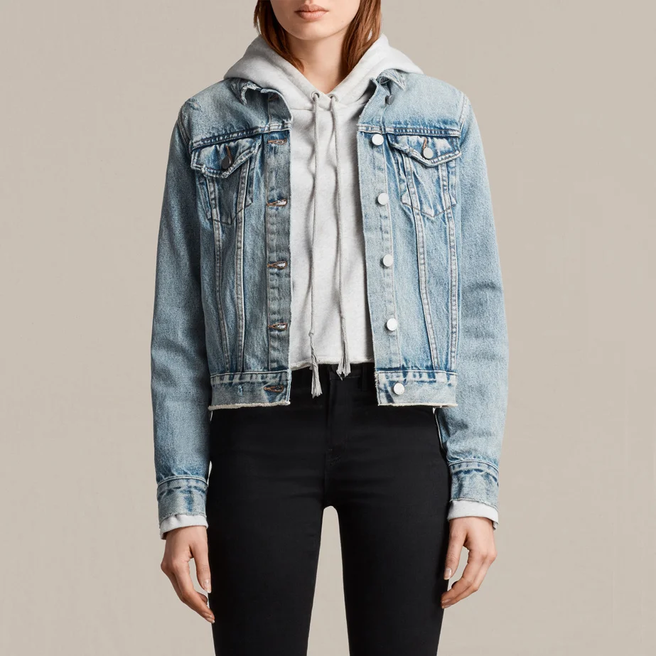 Женская джинсовая куртка на пуговицах в британском стиле с голубым кольцом