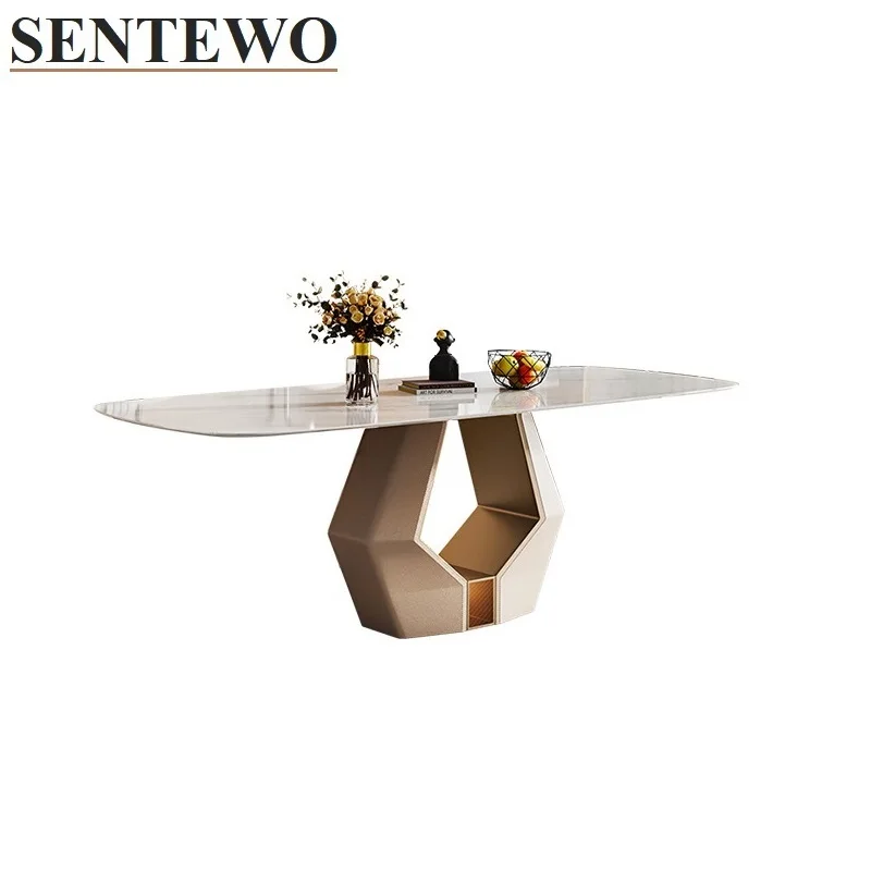 

Luxury Rock Slab Dining Room Table 4 Chairs Set Stainless Steel Gold Frame Faux Marble Table Dinner Chair Set Mesitas Escritorio