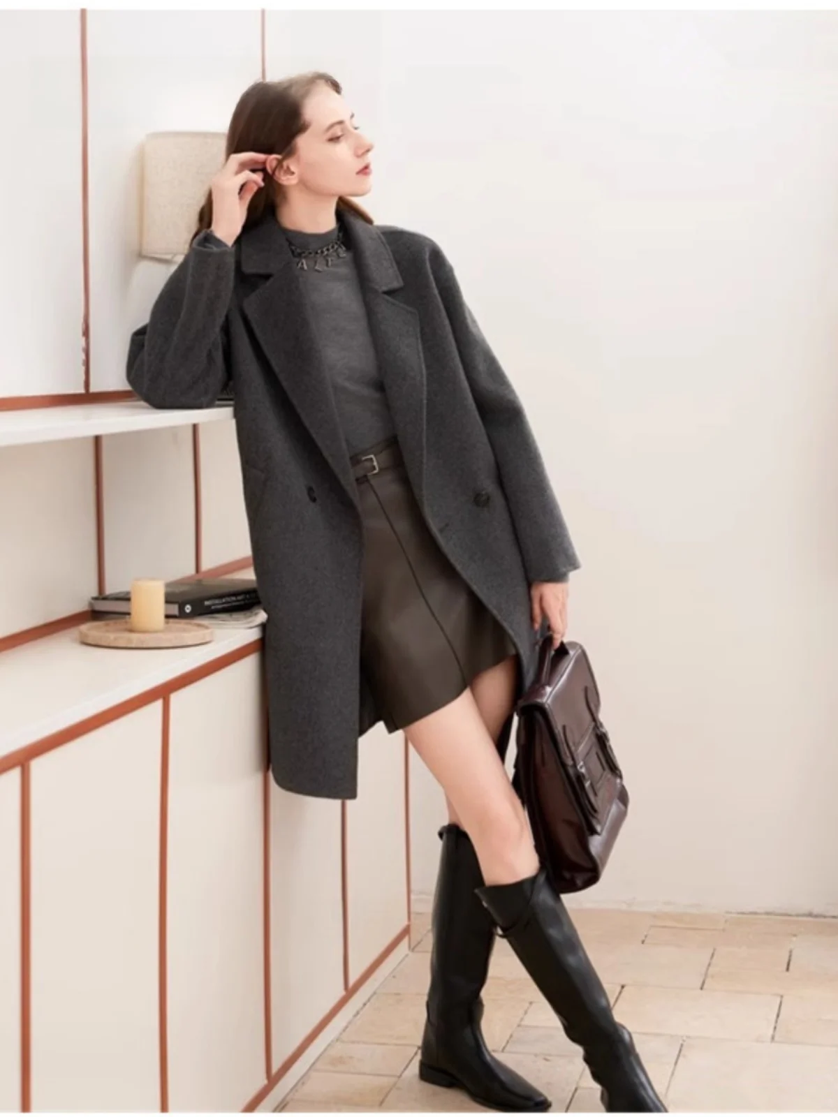 [00% шерсть] Теневой стихотворение 00% шерсть Простой классический двусторонний