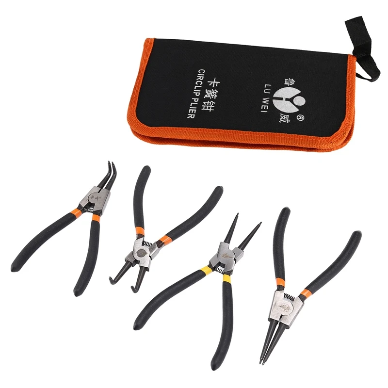 

LUWEI 4 шт. 7-дюймовые клещи с кольцом, набор стопорных щипцов, внутренние, внешние, прямые, изогнутые, комбинированные плоскогубцы, ручной инструмент