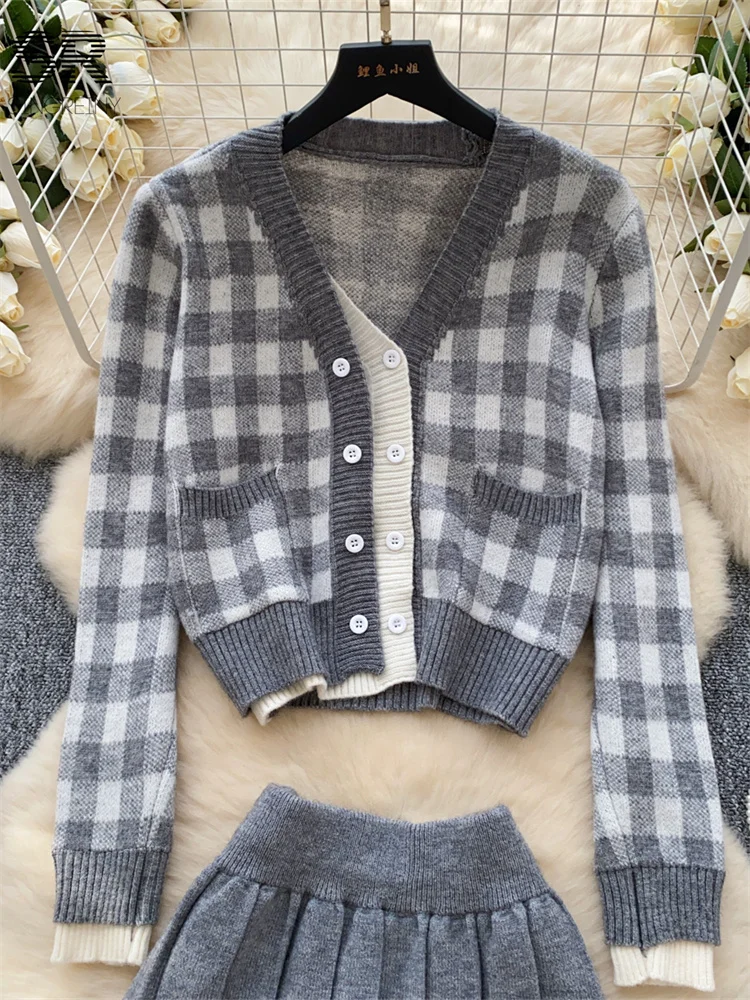 SINGREINY клетчатые комплекты в консервативном стиле женский однобортный кардиган с