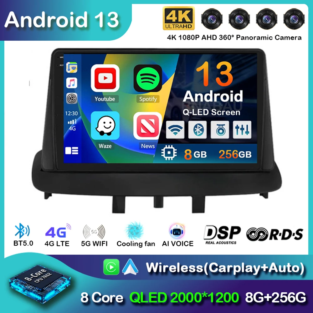 Автомагнитола на Android 13 для Renault Megane 3 Fluence Samsung SM3 2008-2014 GPS мультимедийный видеоплеер стерео 2din DVD