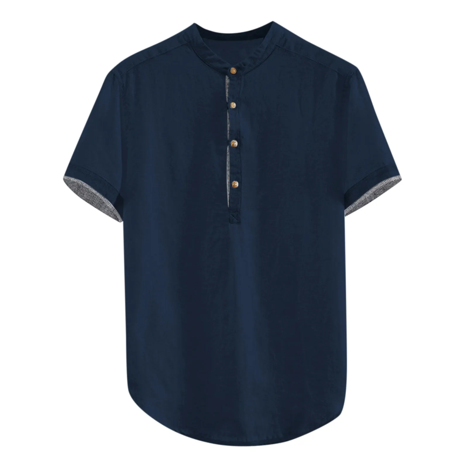 

Summer Men's Casual t-shirts Cotton Linen Solid Color vintage Short Sleeve Shirts Loose O-neck button Handsome Shirts