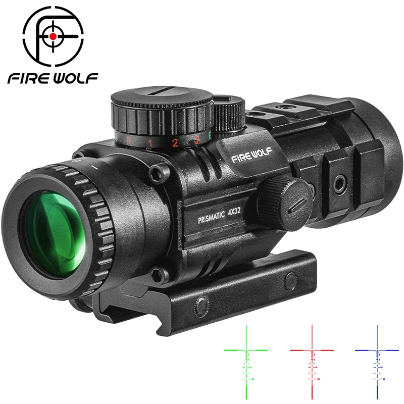FIRE WOLF 4X32 Hunting Optical Sight Tactical Rifle Scope Green Red Dot Light Rifle Tips Cross Spotting Scope For Rifle Hunting