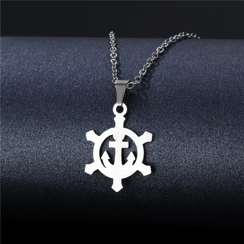 

Stainless Steel Steering Wheel Rudder Pendant Necklace New Punk Hip Hop Animal Necklace Accessories Fashion Party Jewelry Gift