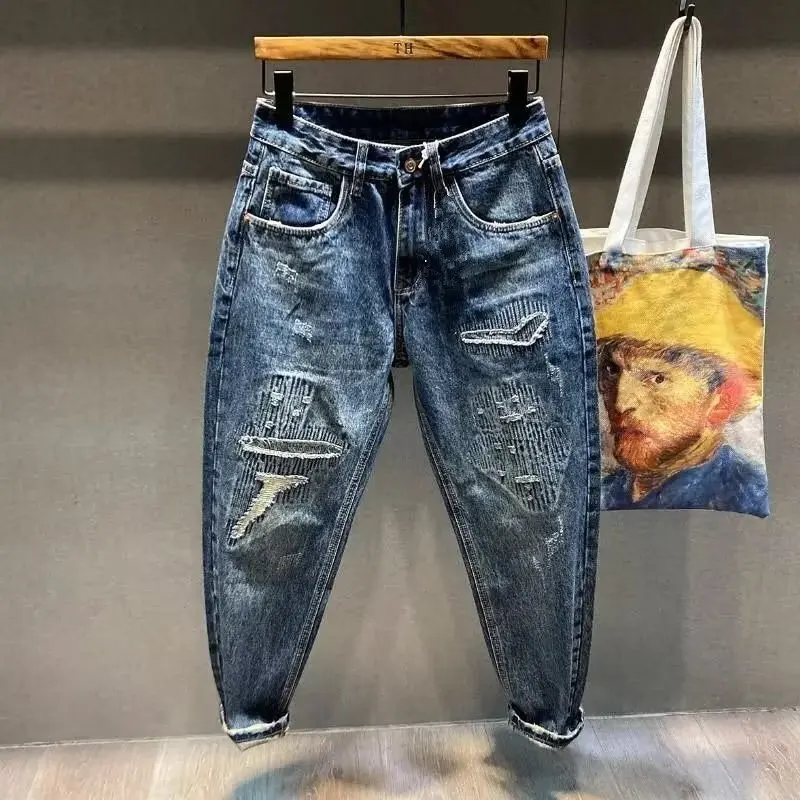

Jeans, Men's American Casual Fashion Brand, Handsome And Distressed, Personalized Oversized Loose Straight Tapered Harlan Pants