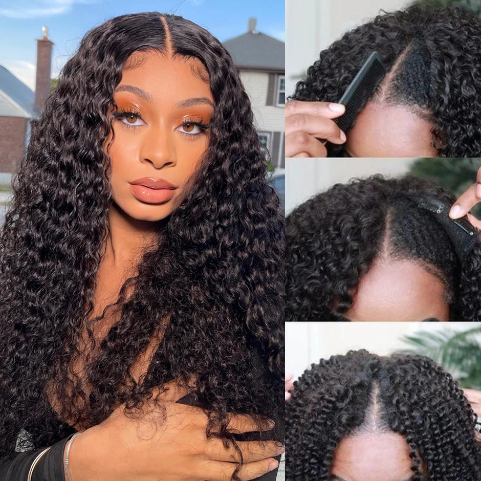 V Part Wig Human Hair No Leave Out Brazilian Deep Wave Human Hair Wigs for Women Deep Curly Wigs Glueless Virgin 180% Density