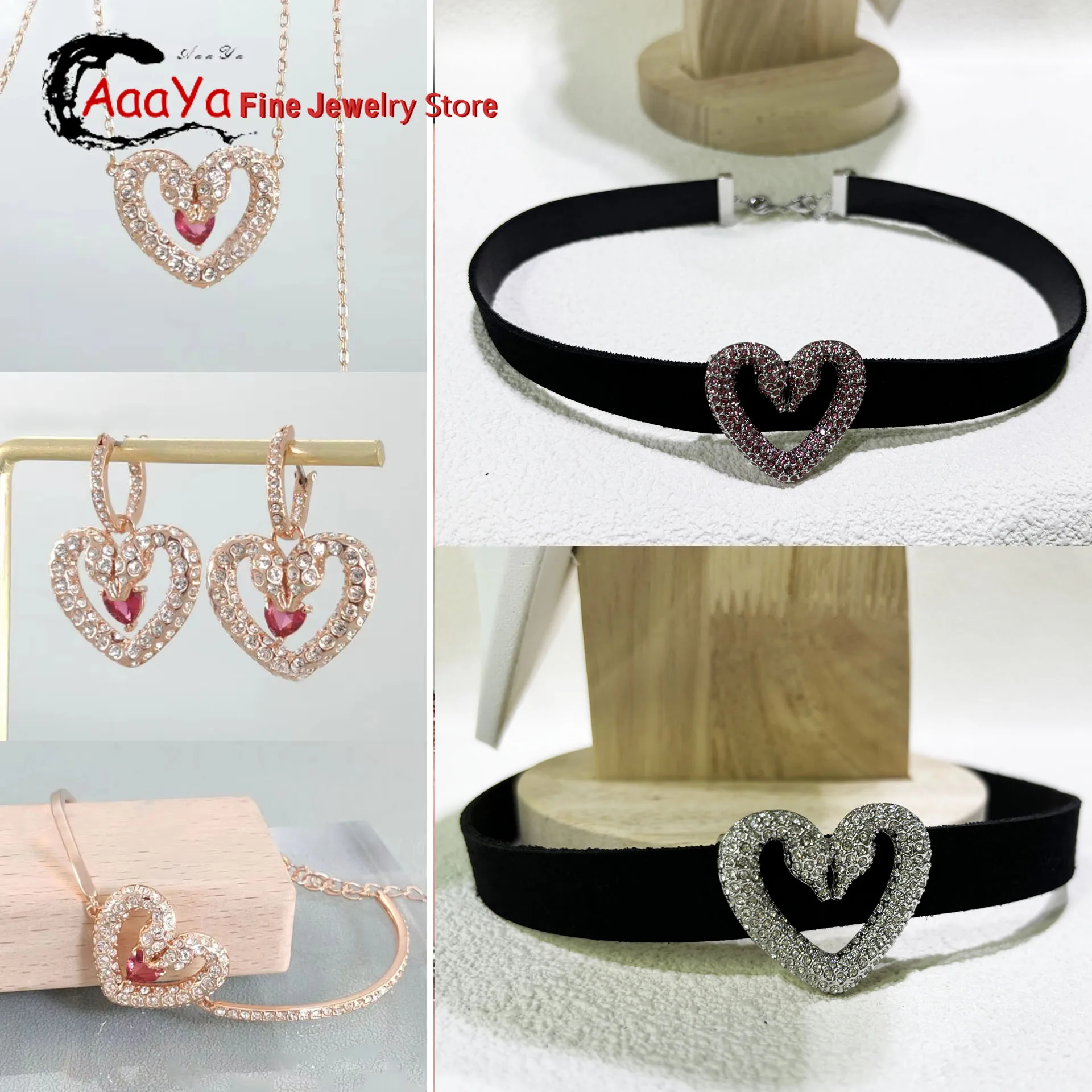 Модный комплект изящных ювелирных изделий подвески серьги UNA розовое сердце