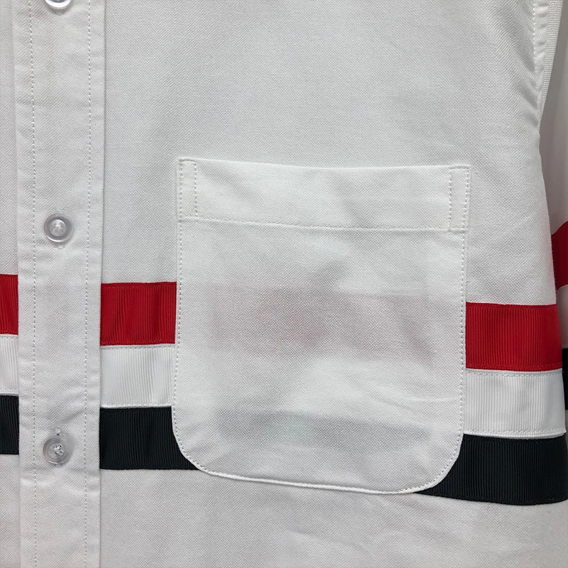 THOM Spring Autunm Fashion Brand Men's Transversed Chest RWB Stripe Casual Cotton Oxford Slim Wholesale TB Shirt