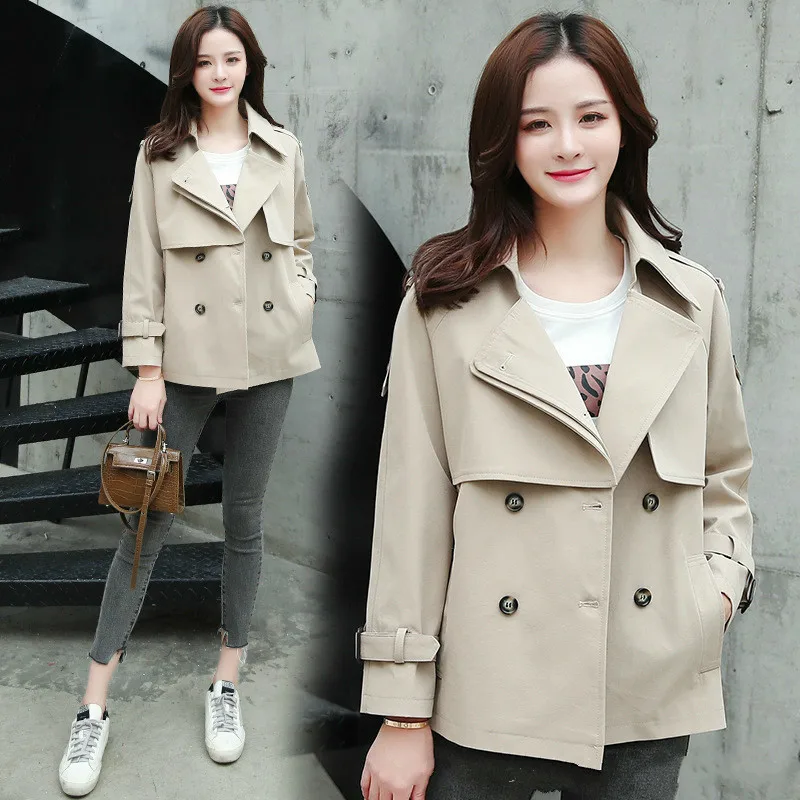 

Nice Autumn Spring Trench Coat Women Ma'am Short Fund Trend Small Windbreaker Renovation Thick Body Suit Collar Button