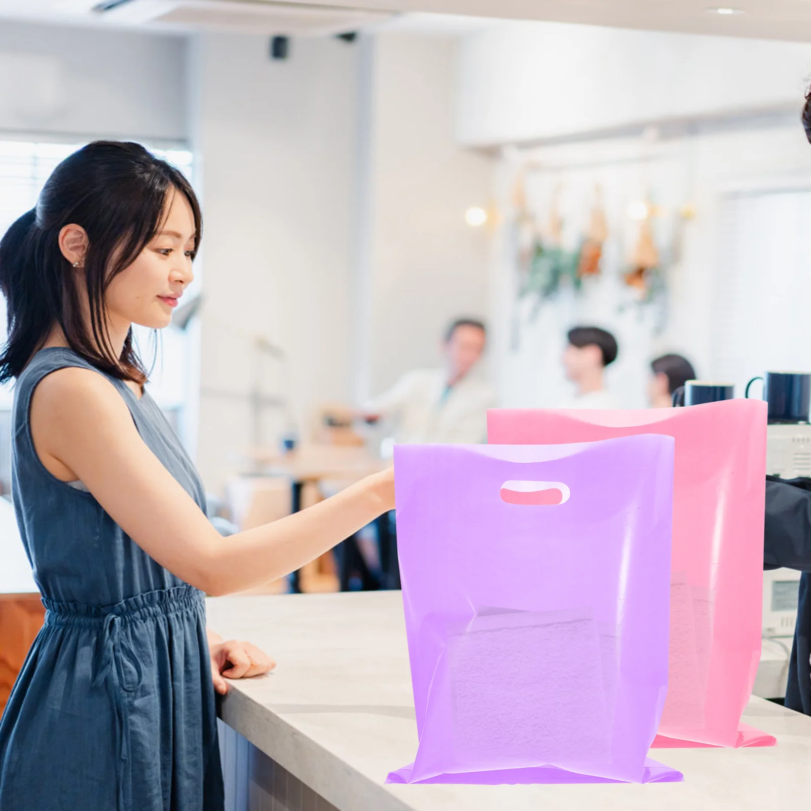 

Merchandise Shopping Partyretail Tote Plasticsmall Businesshandles Treat Grocery Gift Reusable Glossy Favor Die Cut Handle Large