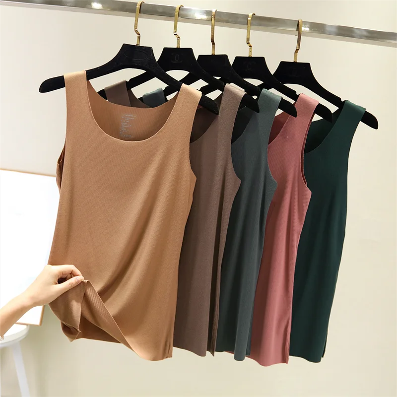 

2023 летние женские бесшовные майки с круглым вырезом, повседневный жилет без рукавов, базовая Однотонная футболка, новые повседневные топы, нижнее белье, жилет для женщин