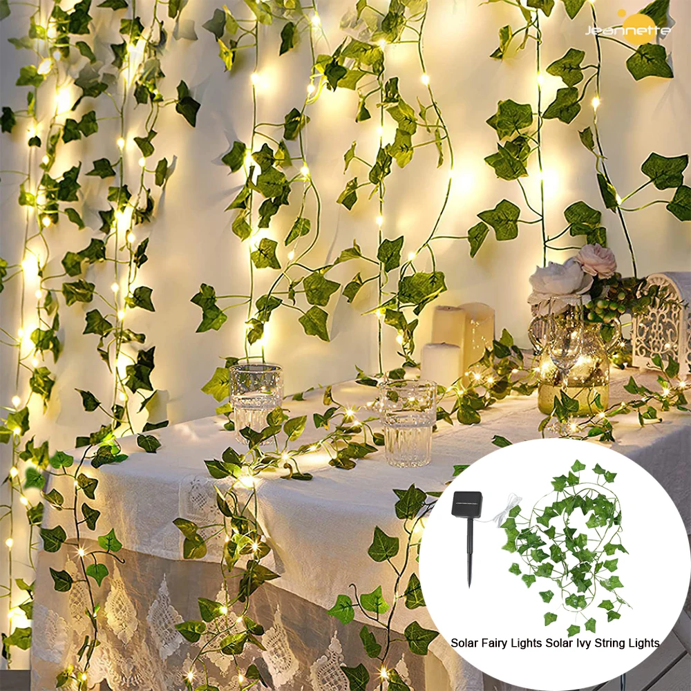 Solar Fairy Lights Solar Ivy String Lights Artificial Plants Vine LED String Green Garland Hanging for Yard Garden Party Wedding