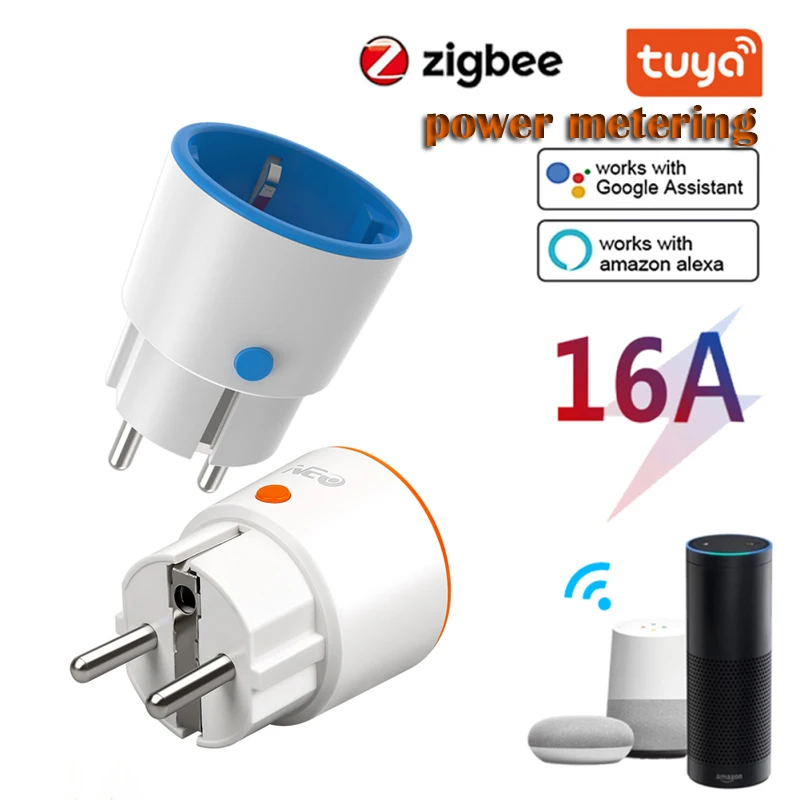 

Умная розетка Tuya zigbee, Беспроводная розетка круглой формы, 16 А, с приложением для измерения мощности, работает с alexa google