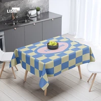 ins korean style grid fabric tablecloth cartoon kawaii cream color dust proof table decoration and accessories interior korea