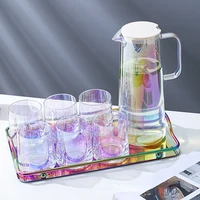 colorful glass cold hot kettle water cup set drinkware water bottles with tray high capacity glass bottle cups kitchen items