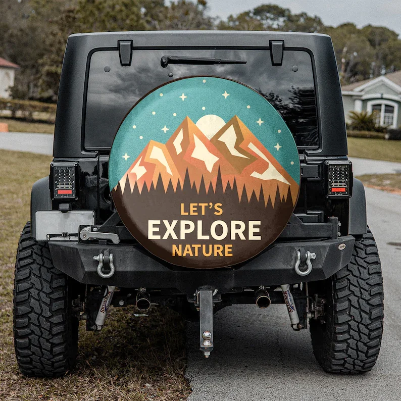 

Camper Spare Tire Cover, Let's Explore Nature Spare Tire Cover With Or Without Backup Camera Hole, Mountain Spare Tire Cover, CR
