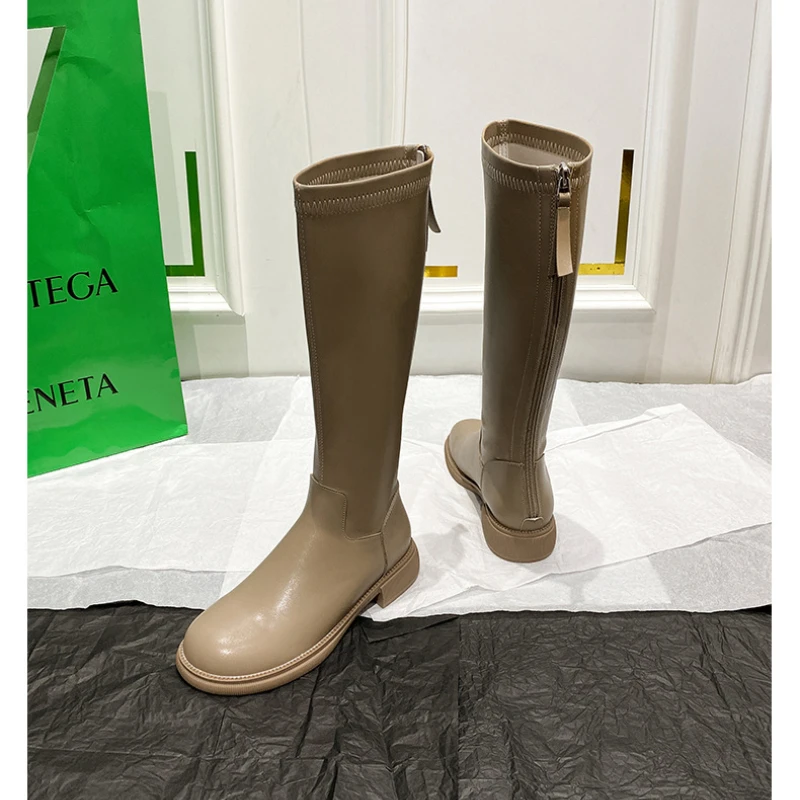 Сапоги 2022 женские на толстом каблуке с круглым носком тонкие большие размеры 34-43 -