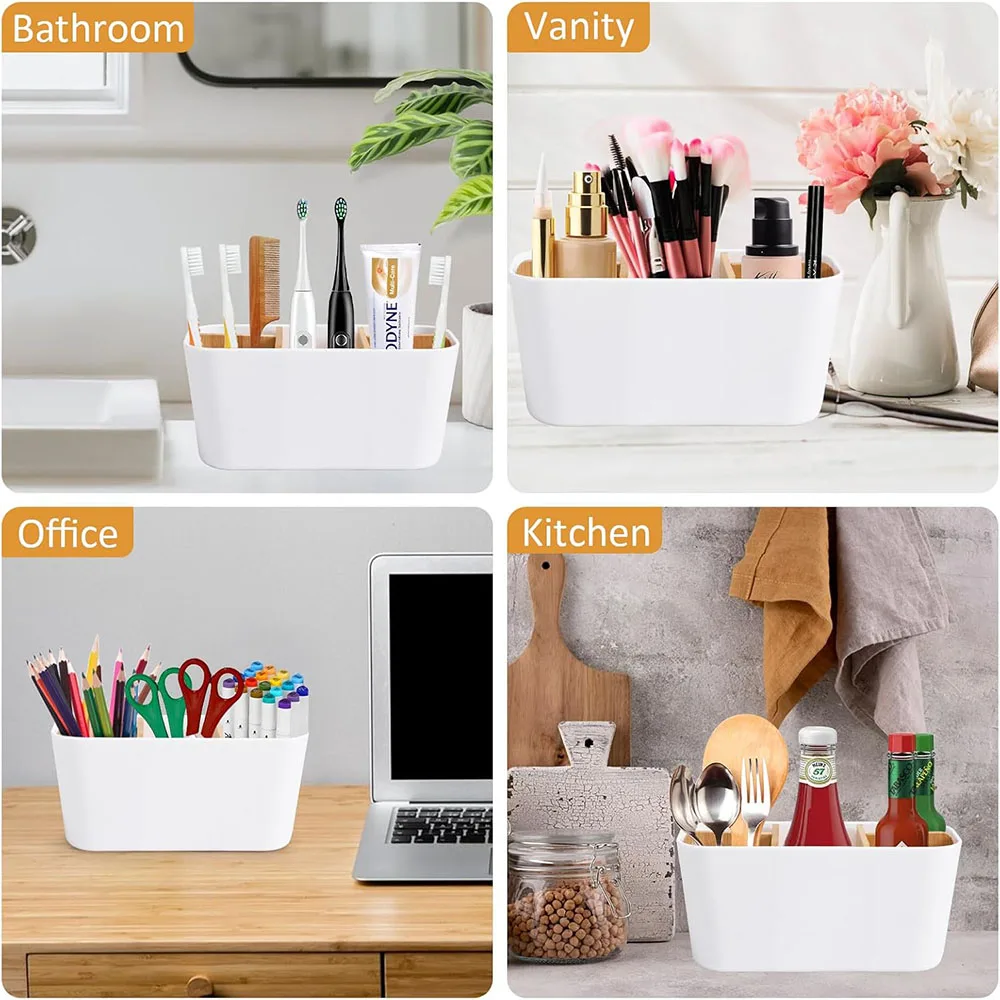 Bamboo Desktop Organizer Electric Toothbrush Holder Razor Makeup Brush Storage Box Toothpaste Stand For Bathroom Bedroom