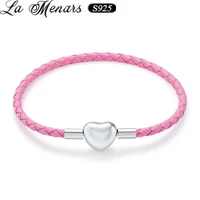 la menars braided leather bracelet with silver 925 love heart charm fit beads charms unisex fashion jewelry gift