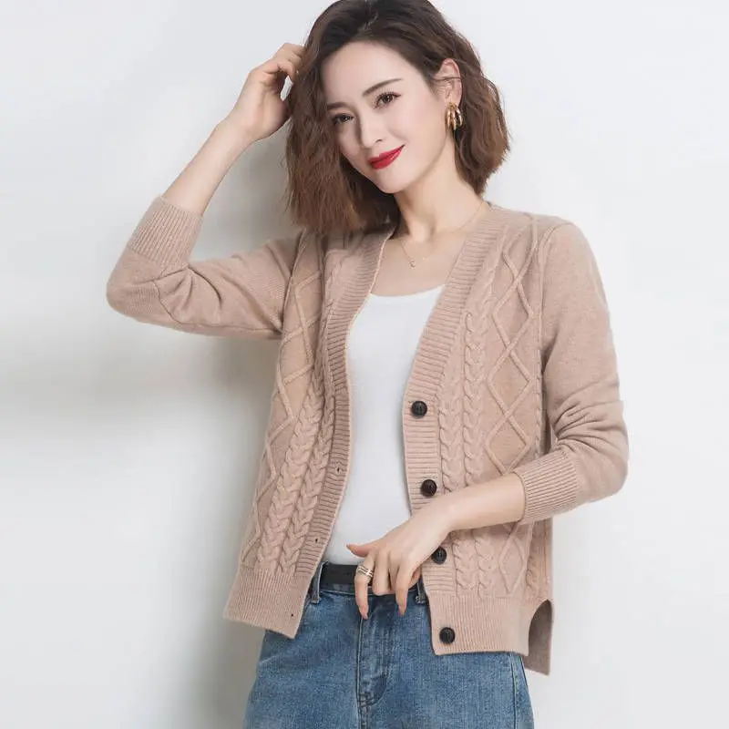 

Women's Sweater Fashion Long Sleeve Loose Autumn Winter Button Lady Clothing Casual Solid V-neck New