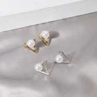korean style fashion triangle imitation pearl stud earrings ladies girl sweet earrings party jewelry gifts