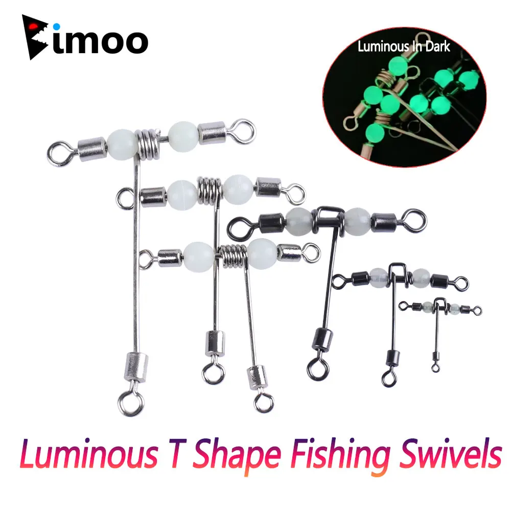 

Bimoo10 шт. T-образные рыболовные Вертлюги с люминесцентными бусинами, пересекающиеся поворотные тройные поворотные рыболовные снасти для морской рыбалки