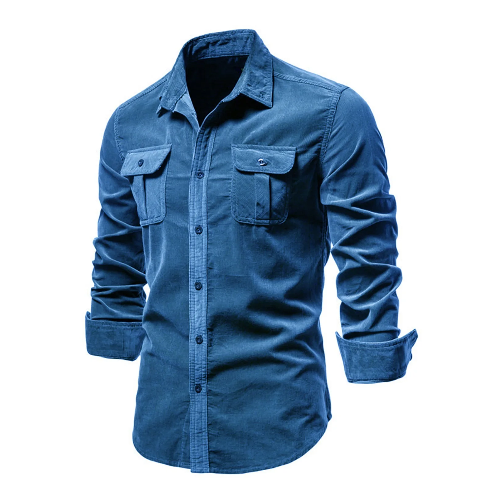 Xfh 2021 New Single Breasted 100% Cotton Men's Shirt Business Casual Fashion Solid Color Corduroy Men Shirts Autumn Slim Shirt