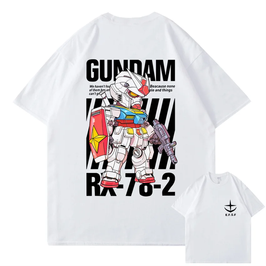 S-3XL Anime Mobile Suit Gundam Printed T shirt Summer Men's Crewneck Short Sleeve Oversized Shirt Plus Size Korean Fashion Style