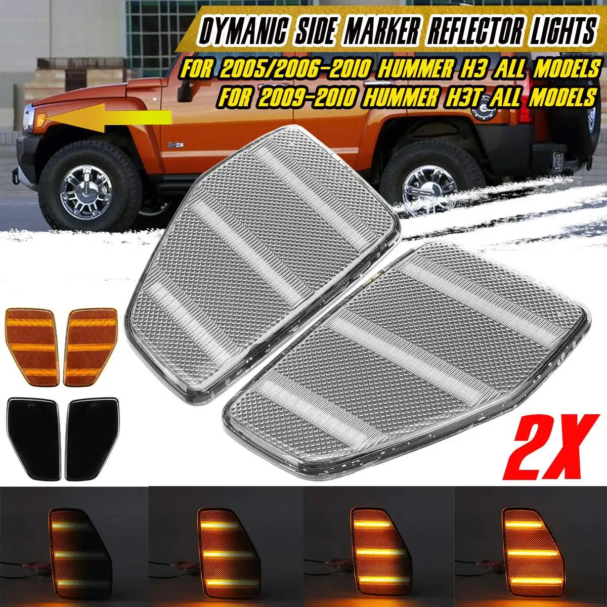 

2pcs LED Dynamic Turn Signal Lights Side Marker Reflector Light Front Fender Lamp for Hummer H3 2005/2006-2010 H3T 2009-2010