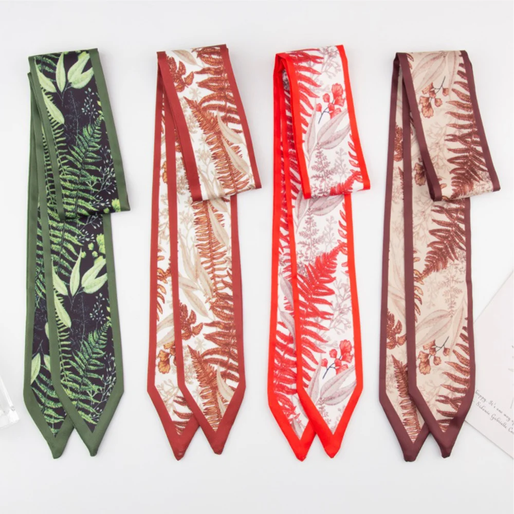 

1pc Women Satin Scarf Hairband Tied-up Ribbon Bow Hair Band Vintage Leaves Hair Ribbons Accessory