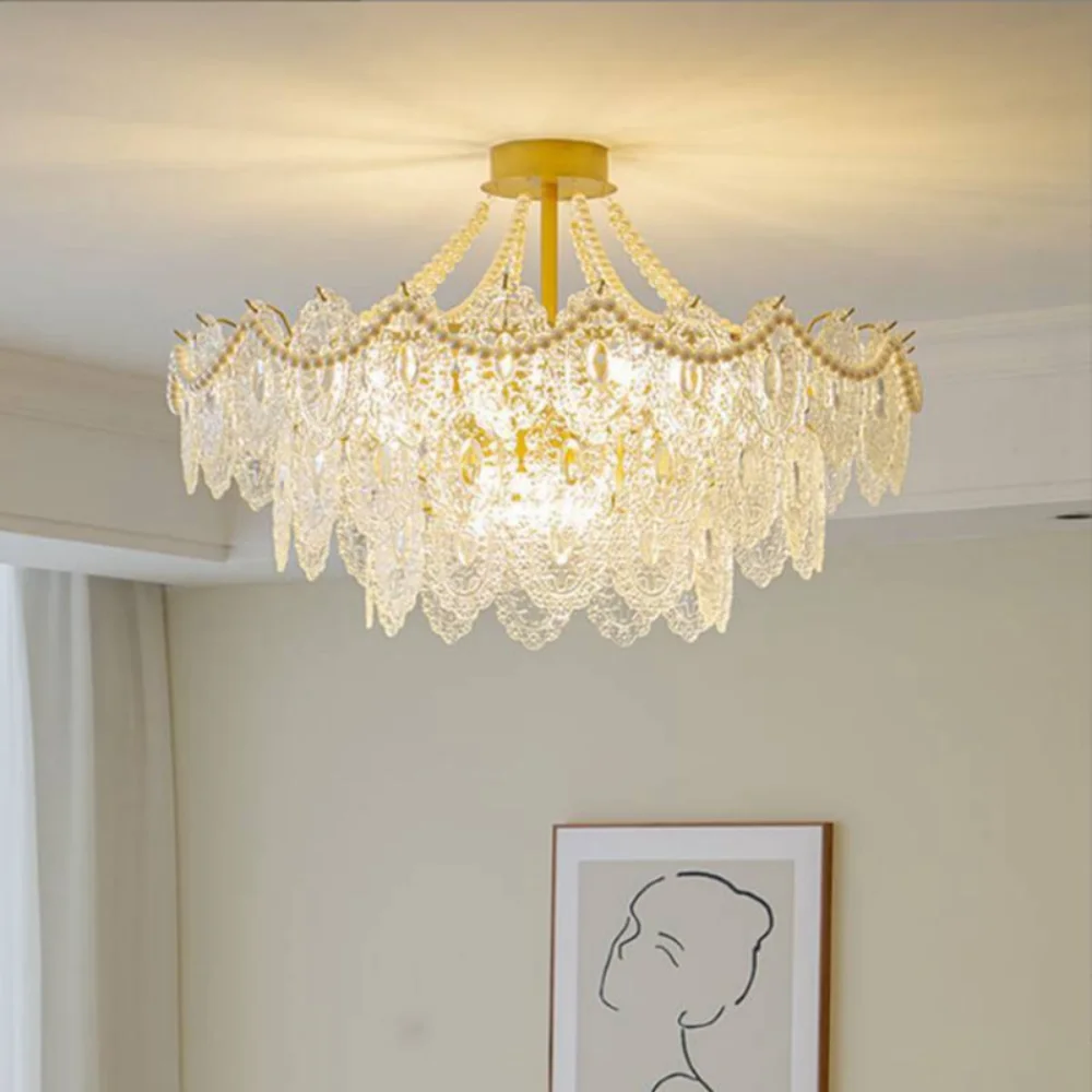 

Pendant Lights Modern Glass Living Room Chandelier Retro Pearl American Bedroom Dining Study Ceiling Lamp Luxury Interior Lamps