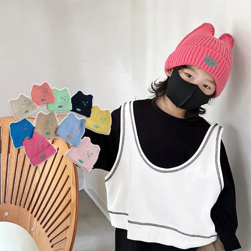 

1pcs hat 2022 Autumn Winter Solid Color Baby Knitted Hats Kids Girls Boys Beanies Caps Warm Soft Casual Hats for Children