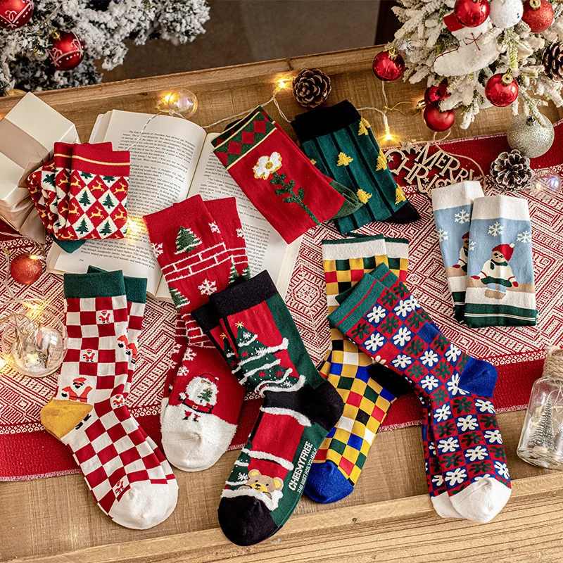 

New Christmas Socks Boxed Autumn and Winter Cartoon Cute Middle Tube Socks Children's Cotton Socks Red Christmas Socks