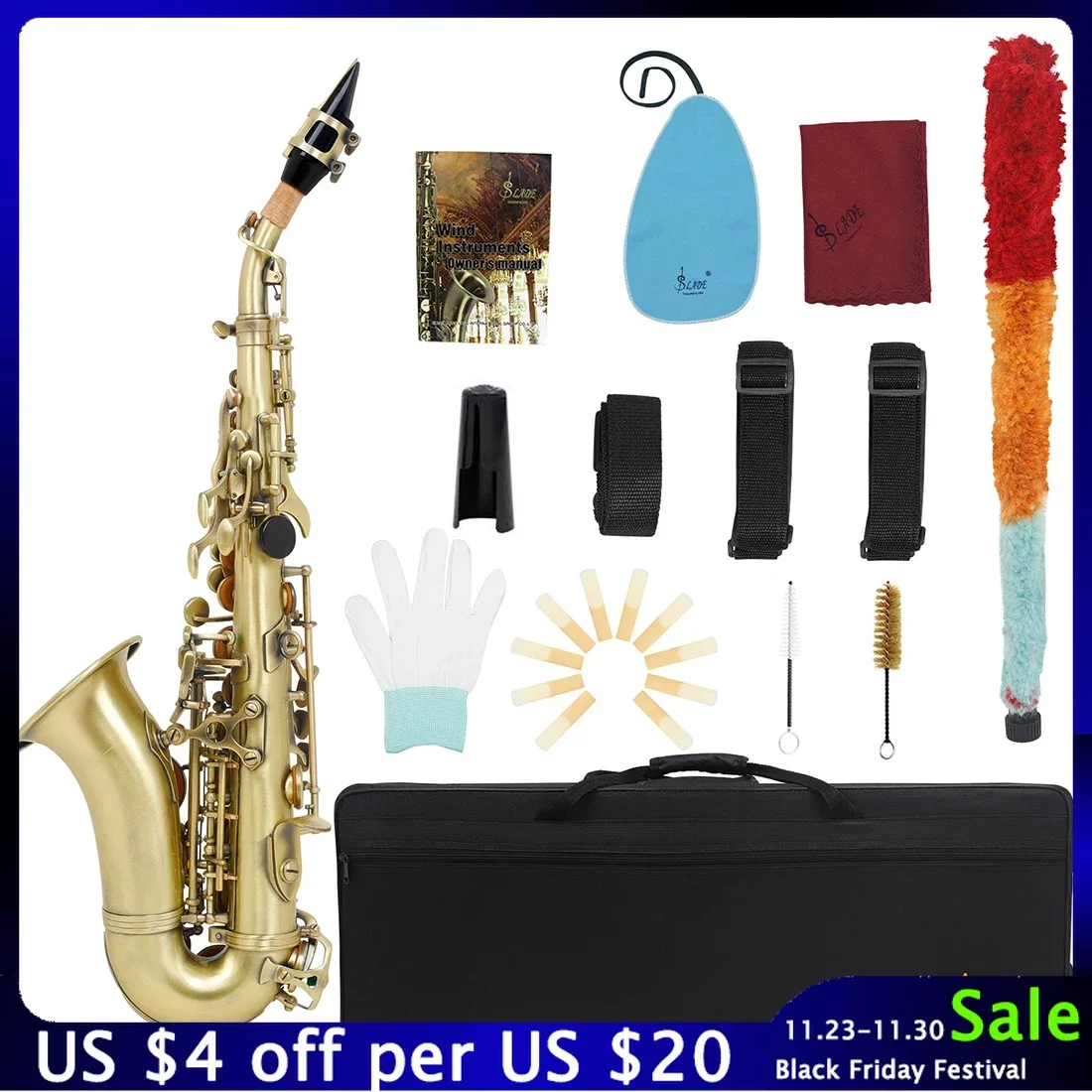 

SLADE Golden Soprano Saxophone Professional Woodwind Instrument Bb B Flat Sax With Box&Mouthpiece Musical Instrument Accessories