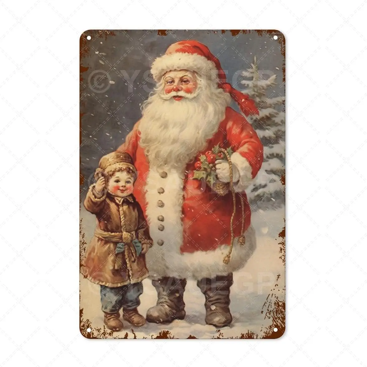 Vntge Chrstms Tn Sgn Snt Clus Retro Metl Wll Декор Festve Holdy Decorn 812 nch