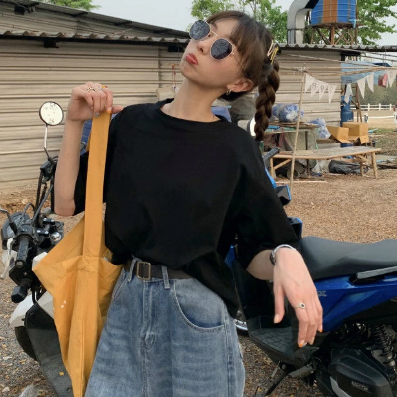 

T-shirts Women Short Sleeve Candy Color Solid Multicolor Loose All-match College Style Minimalist Crop Top Leisure Female Tshirt