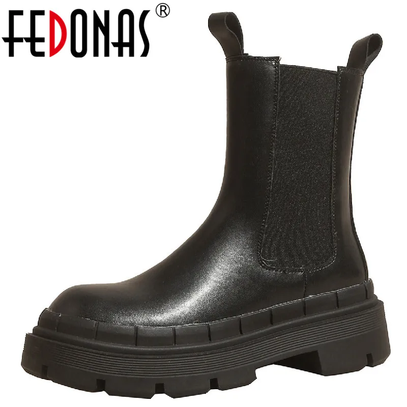 

FEDONAS Platforms Women Ankle Boots Autumn Winter High Quality Genuine Leather Thick Heels Working Casual Shoes Woman Fashion