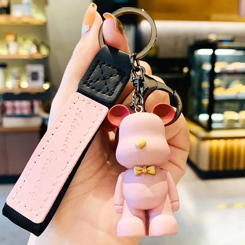 

Fashion Cute Bear Lady Pink Bow Tie Bear Keychains Pendant for Women Car Keyring Keychain Jewelry Accessories Kids Girl Gift