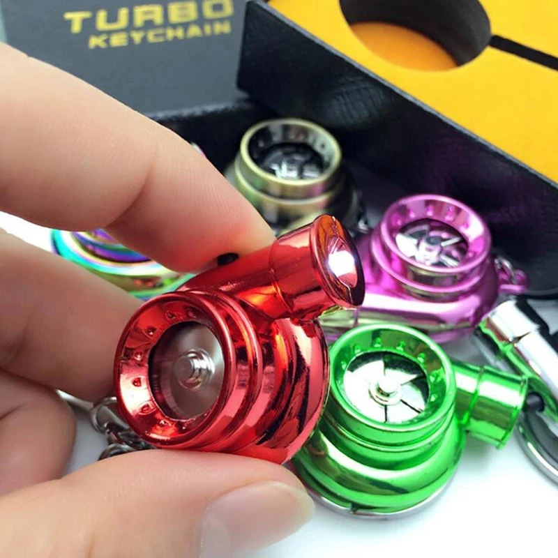 

New Car Turbo Keychain With LED Light Rotatable Turbocharged Mini Pendant Metal Crafts Car Interior Turbine Decoration Men Gifts