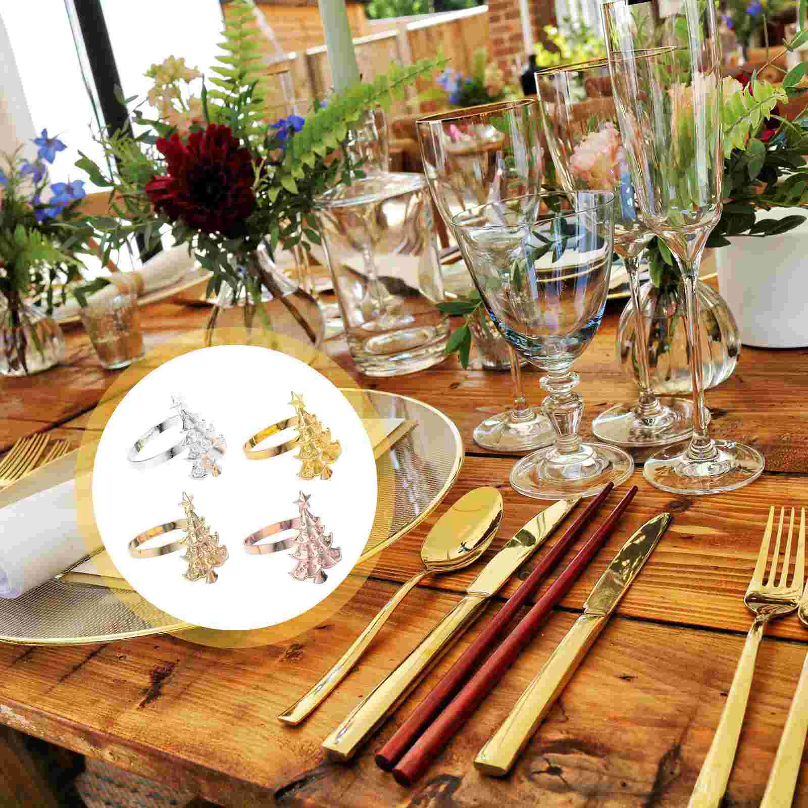 

Napkin Christmas Holders Holder Rings Supplies Party Ring Band Gold Elk Metal Tree Holiday Serviette