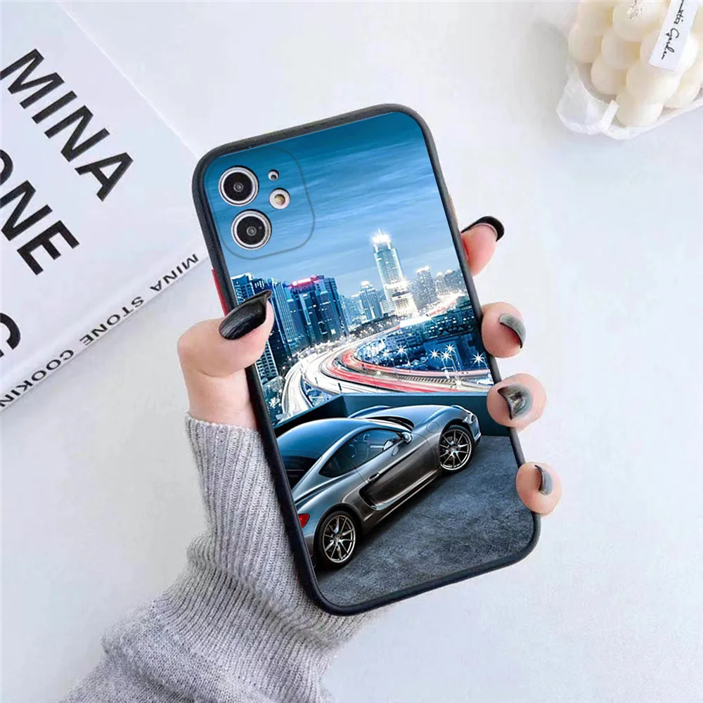 For iphone 16ProMax 15 Pro 14 13 12 Mini 11 7 8 16Plus XS Max XR Cool GTR Sports Car Frosted Translucent Cover Black Phone Cases