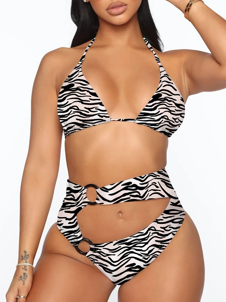 

Новые Сексуальные бикини на шнуровке с высокой талией, женские купальники с леопардовым принтом и вырезами, модная пляжная одежда с открыто...