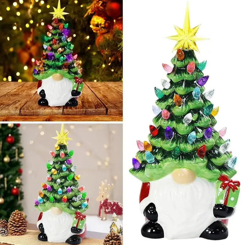 

1pcs holiday festival Gnome Figurine Christmas Tree Decor Resin Figurine Christmas Tree with Lighted Decoration for Centerpiece