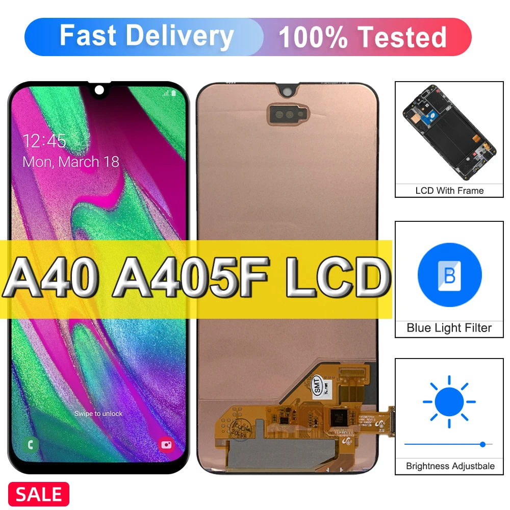 

ЖК-дисплей 5,9 дюйма для Samsung Galaxy A40, сенсорный экран для Galaxy A40, A405F, A405FN, A405FM, сменный ЖК-дисплей с рамкой, оригинал