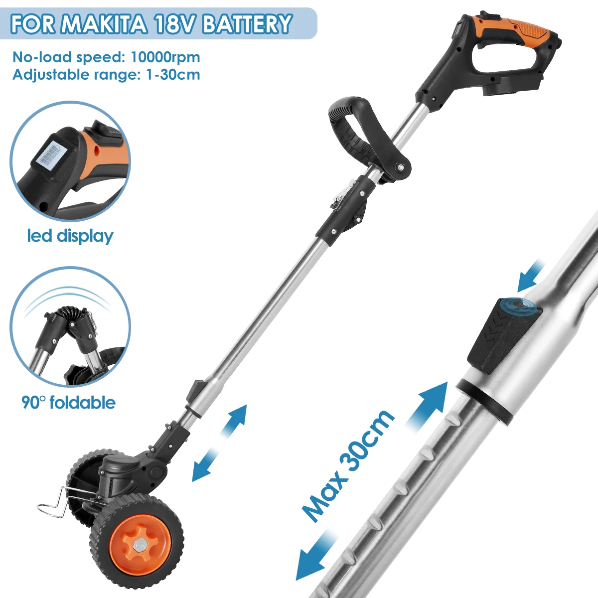 

Cordless Grass Trimmer Electric Handheld Lawn Mower Adjustable Height Weed Wacker Foldable Household Portable Garden Yard