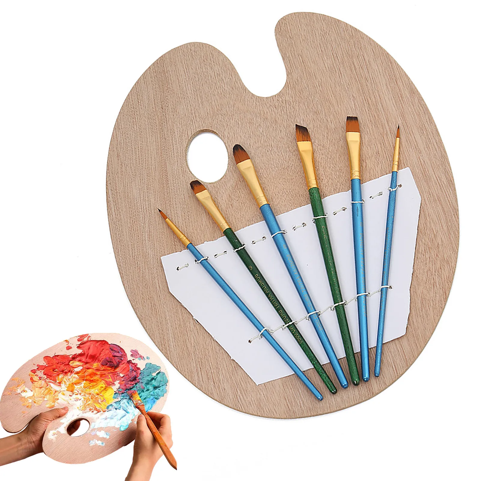 

Wooden Minimalist Oval Palette 6 Brushes Set Oil Painting Gouache Painting Tools Paint Palette Paint Tray Art Supplies