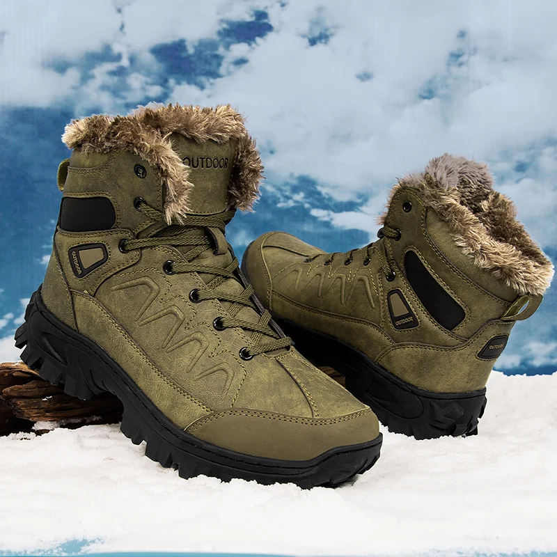 Men Winter Snow Boots Super Warm Waterproof Hiking Shoes Male Trekking Sneakers High Top Leather Casual Men's Boots Big Size 48