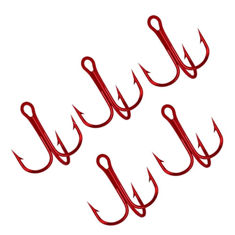 

50pcs Fishing Treble Hooks Sharpened Round Bent Treble For Saltwater Bass Tackle Optional Size Fishing Hook Red Color